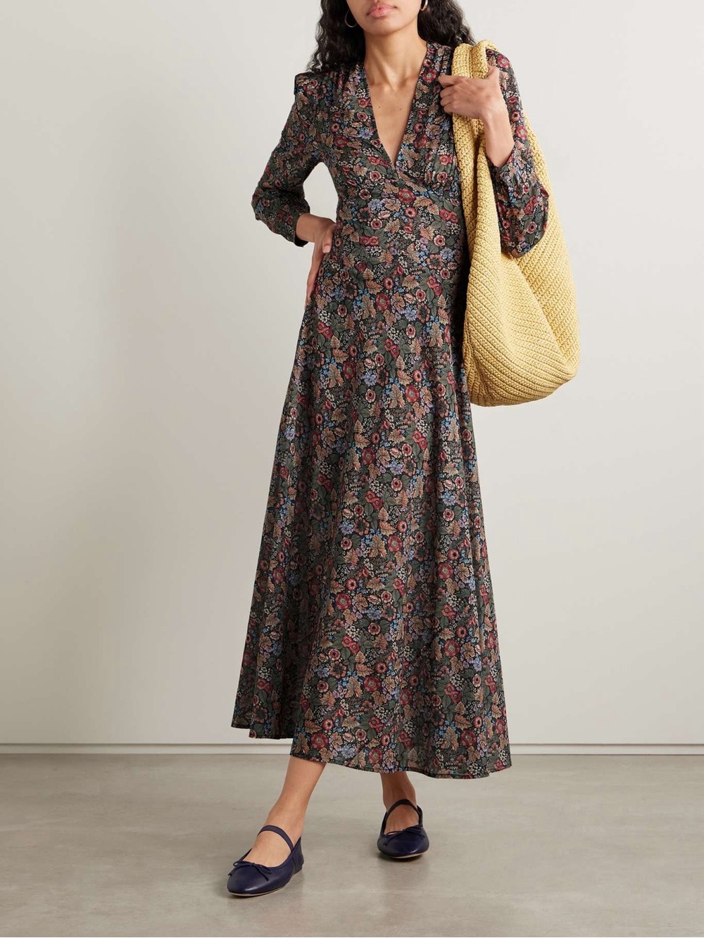 DOEN Charleston Floral Long Sleeve Cotton Maxi Dress Wildberry Thicket Size L - Picture 7 of 16